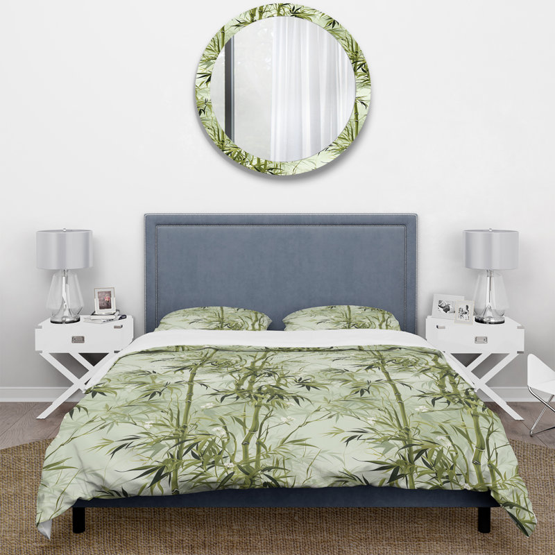 Bamboo Zen Tropical Pattern III Floral Duvet Cover, King Duvet Cover + 2 King Shams