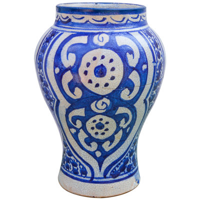 Vase de table intérieur / extérieur bleu / blanc antique 8,25 po