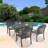 58.27"L 34.65"W Rectangular Table Cast Aluminum Outdoor Dining Set with Umbrella Hole and Red Cushions-94396215