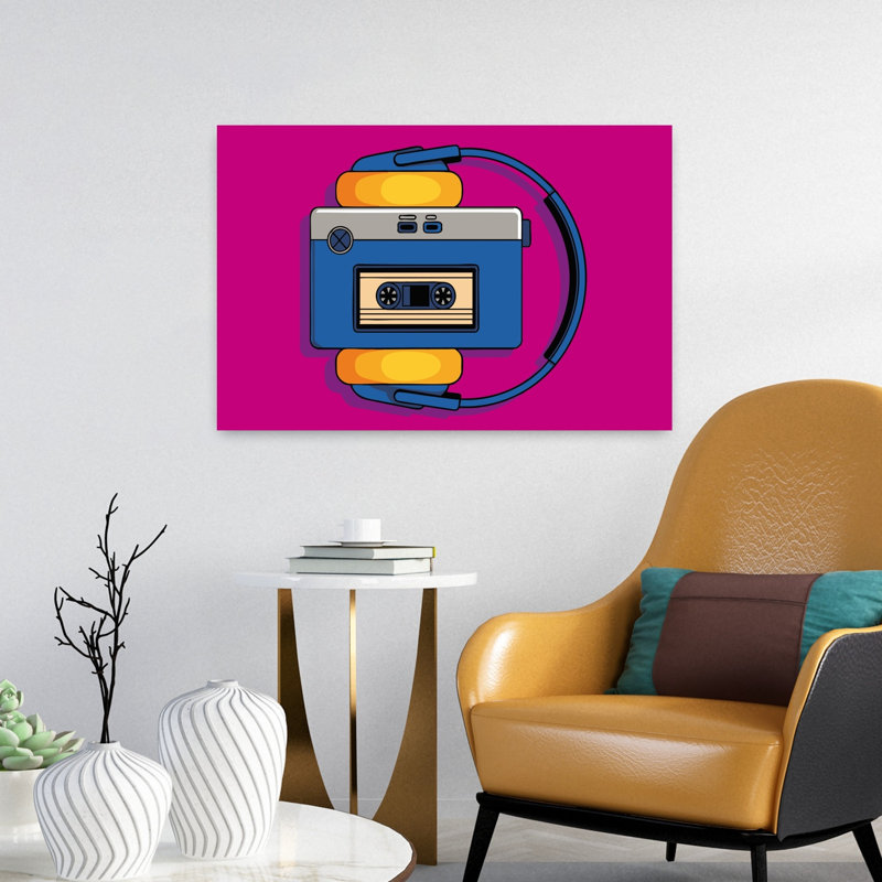 Casque à cassette rétro rétro, art mural rétro classique, H 16 po x l 24 po