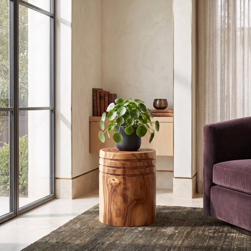 Groove Solid Wood Drum End Table