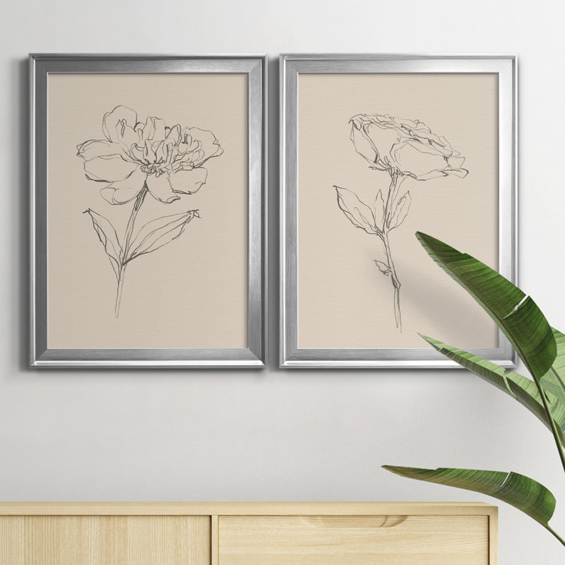 Floral Contour Study III, reproduction encadrée de qualité supérieure - prête à être accrochée, Cadre argenté