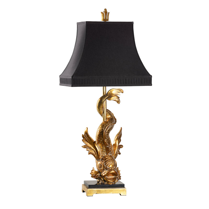Gold Leaf Dragon Table Lamp with Black Silkette Shade