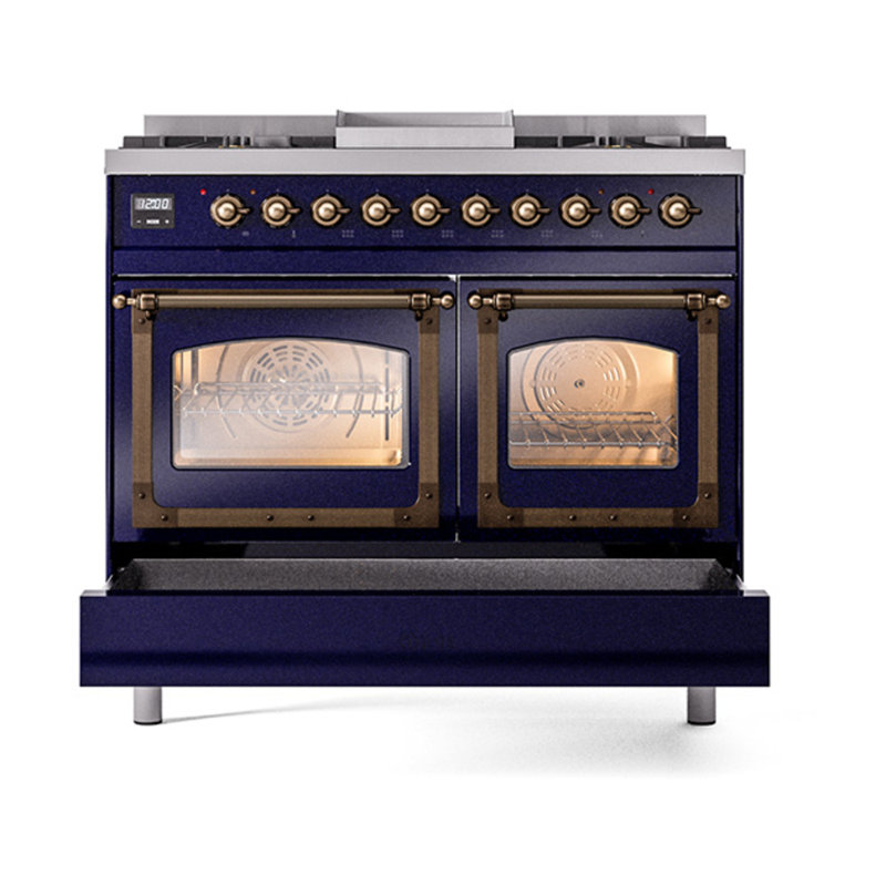 ILVE Nostalgie II Noblesse 40 in Dual Fuel Range, Midnight Blue/Bronze, Natural Gas