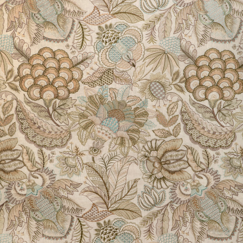 Eden Embroidery, Green/Beige/Light Blue