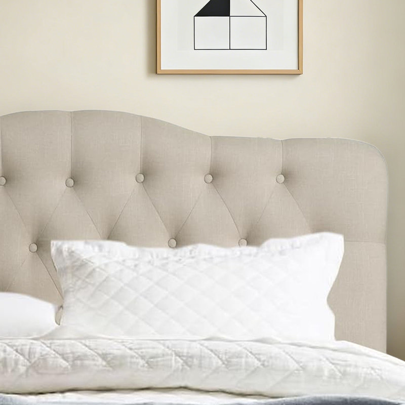 Tête de lit capitonnée et capitonnée, tête de lit en bois massif avec pieds en bois, tête de lit à hauteur réglable de 34 po à 43 po, tête de lit en tissu au design moderne, beige