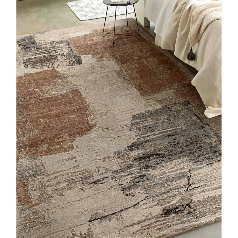 Hand Knotted Abstract Area Rug in Ivory/Peach/Gray, Rectangle 8' x 10'