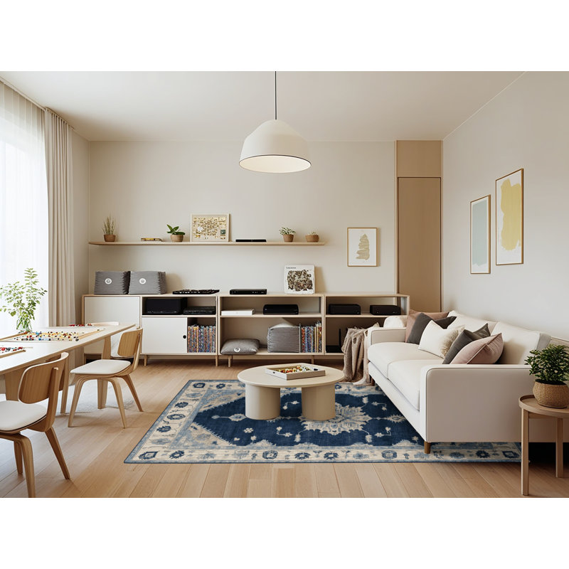 Machine Washable Overdyed Blue Area Rug, Rectangle 7' x 9'