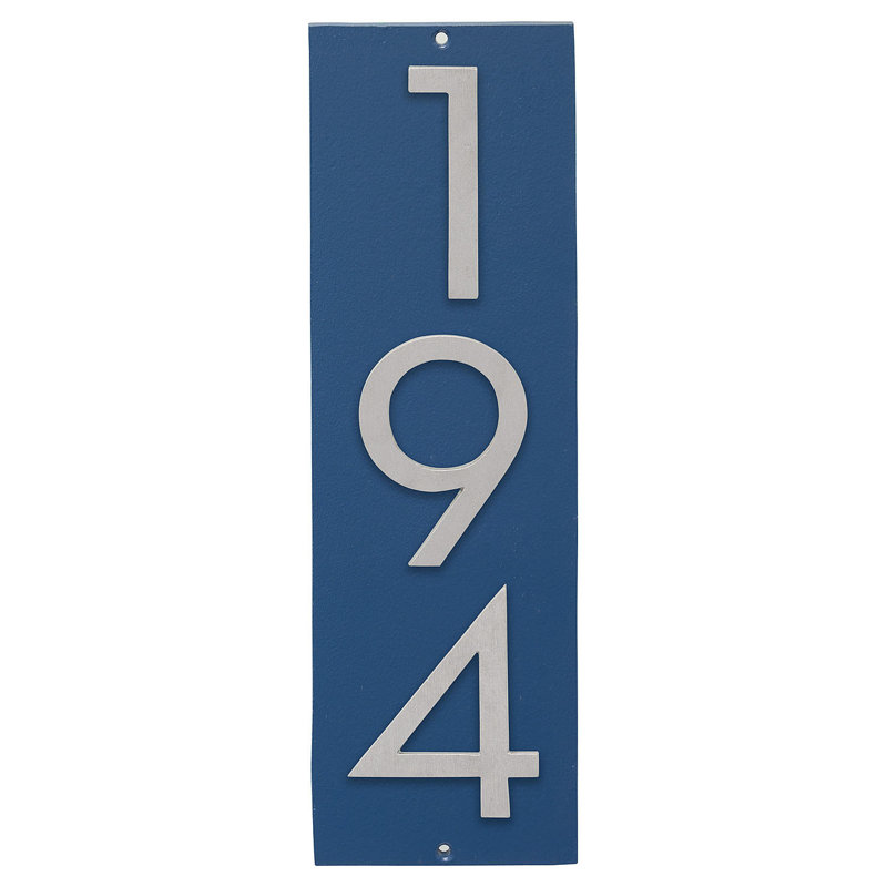 Plaque d'adresse murale sur 1 ligne, Bleu mer / aluminium brossé, Oui