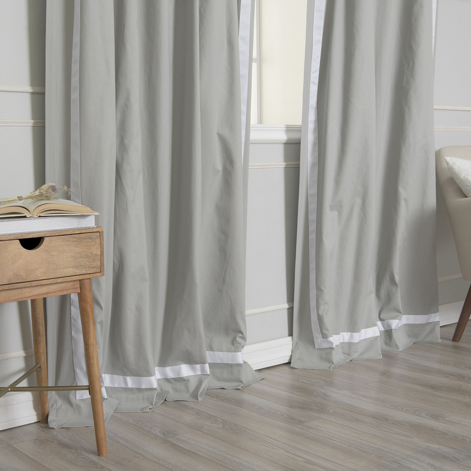 Nico Blackout Cotton Curtain Panel Set, Gray/White
