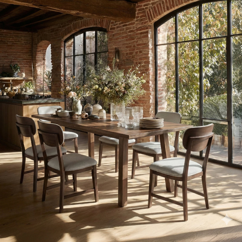 Upholstered Solid Wood Dining Chair, Brown