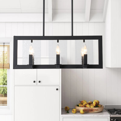6 - Light Kitchen Island Rain Glass Black Rectangular Chandelier