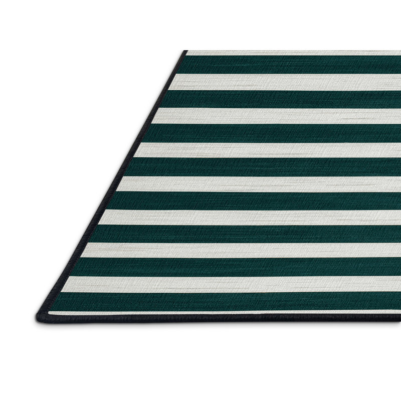 Tapis vert à rayures horizontales lavable à la machine, Rectangulaire 2 pi x 3 pi