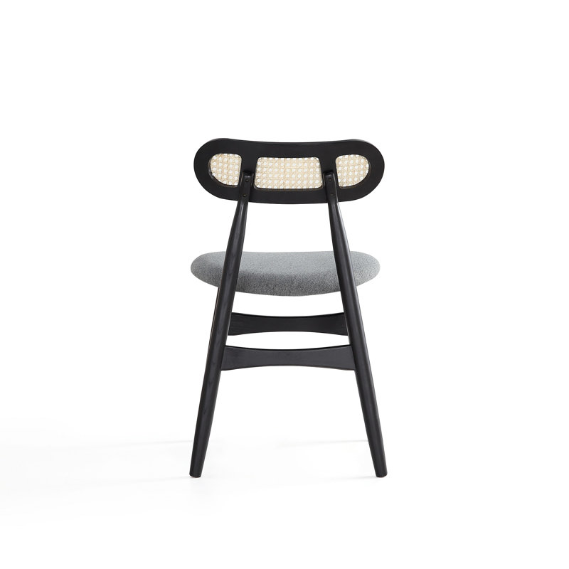 Ensemble de 4 chaises de salle à manger Oliver noir et canne avec sièges rembourrés gris Oliver, Noir / canne