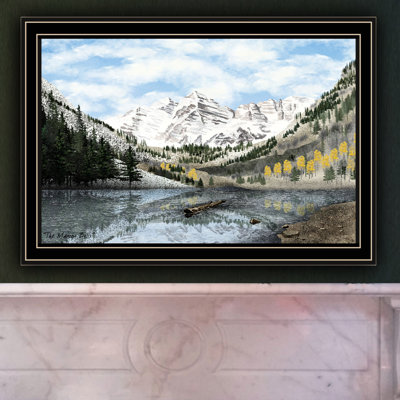 Stunning Maroon Bells Wall Artwork - Black Framed Multicolor Wood, Paper 27X19 Inches, 6 Pounds Made In Living Room Art Us Crafted Decor