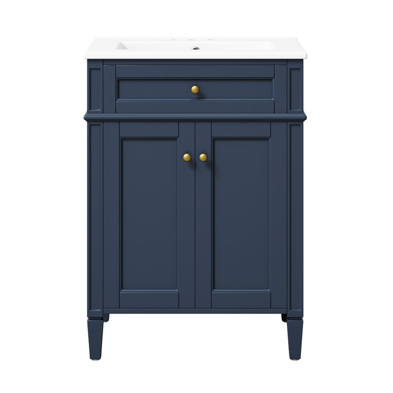 Meuble-lavabo 24 po avec 2 portes et tiroir coulissant, armoire de rangement pour salle de bain avec lavabo, portes à fermeture en douceur avec organisateurs