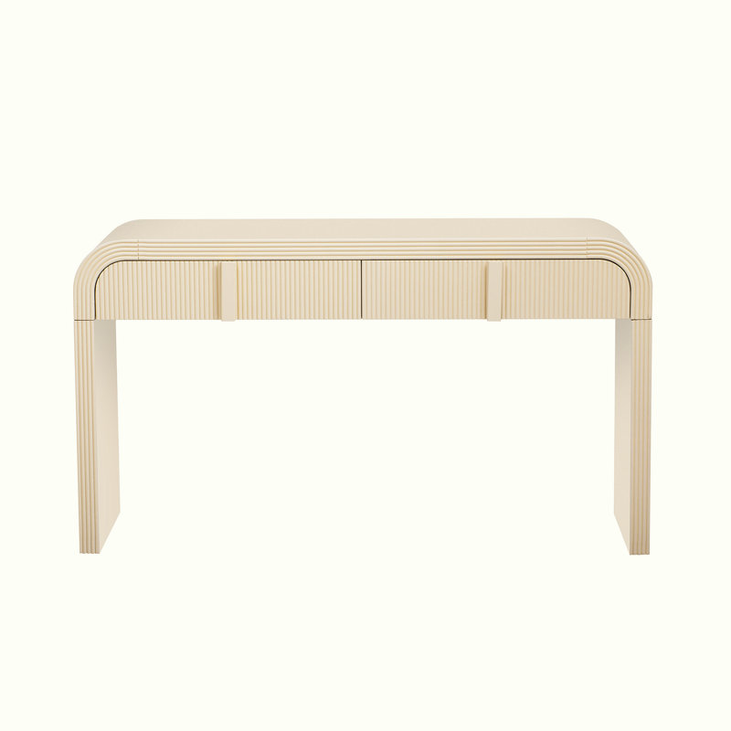 Codel Entry Console Table with Fluted Drawers, Apricot Cream