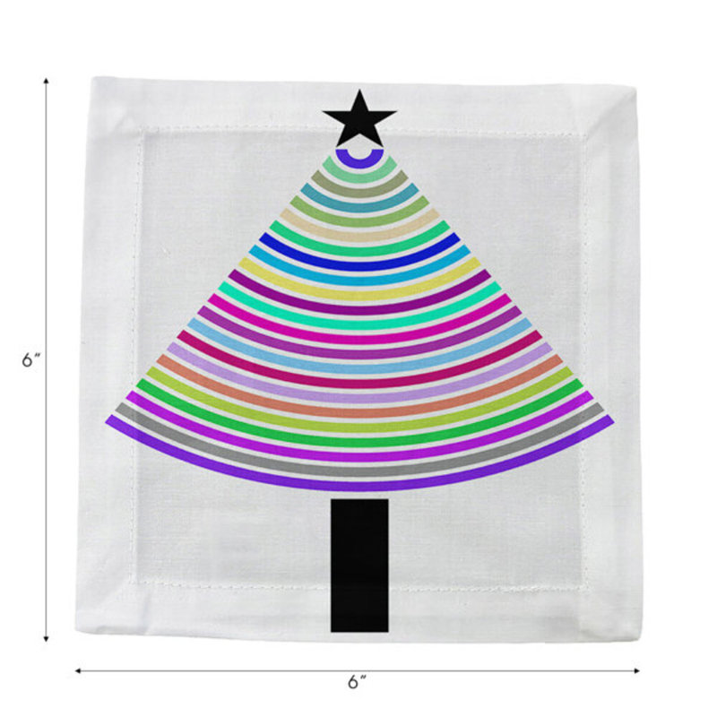 Christmas Tree Brights Hemstitch Cocktail 6" Linen/Cotton Napkin