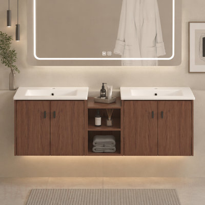 Reddish Soft Close Doors Bathroom Vanity , A Small Storage Shelves,and 12" Combination Cabinet