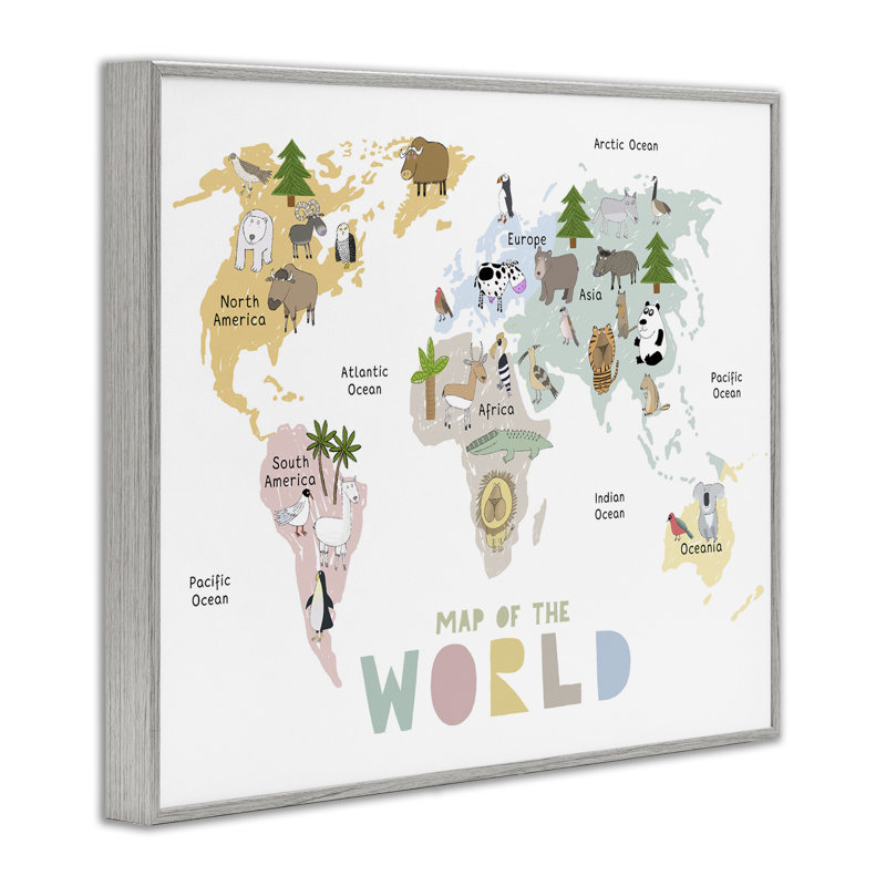 Carte du monde des animaux pastel, estampe numérique, design par Carla Daly, Estampe numérique Farmhouse, H 24 po x l 30 po