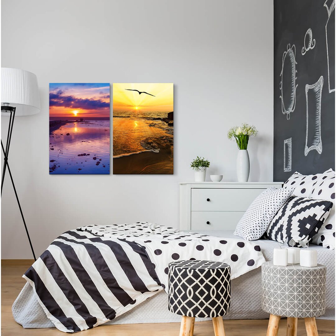 2-tlg. Leinwandbilder-Set - Fotografie „Sea Horizon Sunset Sky Bird Freedom Relaxing”