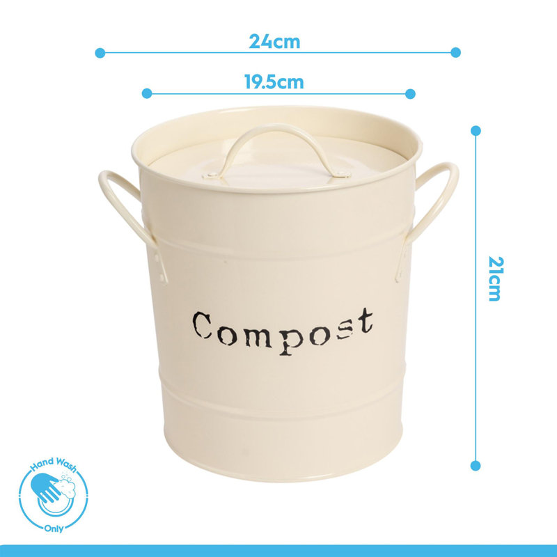 Harbour Housewares - Vintage Metal Kitchen Compost Bin, Cream