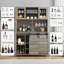 Armoire-bar 70 po avec porte de grange coulissante, porte-bouteilles et porte-verre, rangement de cuisine rustique-64009393