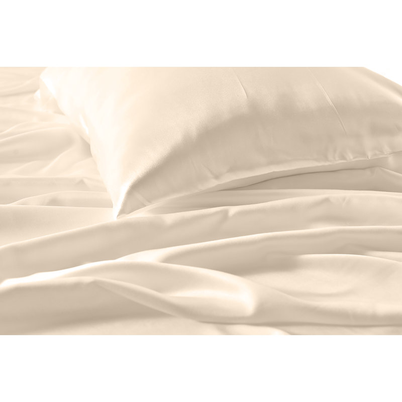  Ensemble de draps en satin 4 pièces Luxury & Soft, Ensemble de draps pour grand lit avec 2 taies d'or, Ivoire