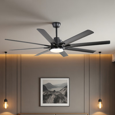Ventilateur de plafond intelligent 66 po Brixham avec lumière DEL à intensité variable, moteur à courant continu réversible et télécommande