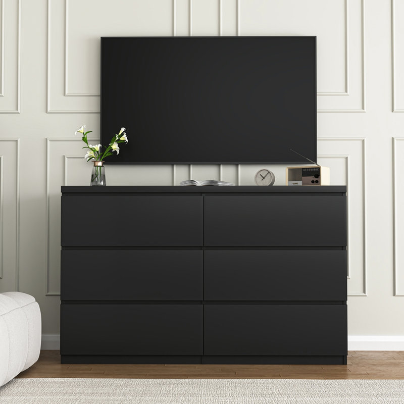 Armoire de rangement en bois avec 6 tiroirs, Noir