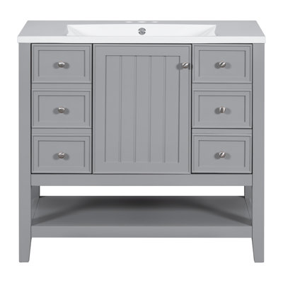 Elegant Vanity With Sink - Solid Wood & Mdf, Modern Freestanding For Stylish Bathrooms