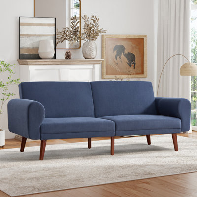 81" Wide Corduroy Sofa Bed, Foldable Backrest Loveseat With Solid Wood Legs