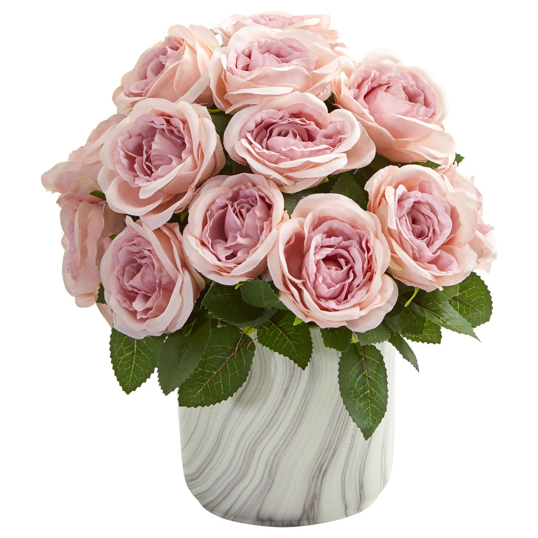 Artificial Rose Floral Centerpiece in Vase House of Hampton® Flowers/Leaves 
