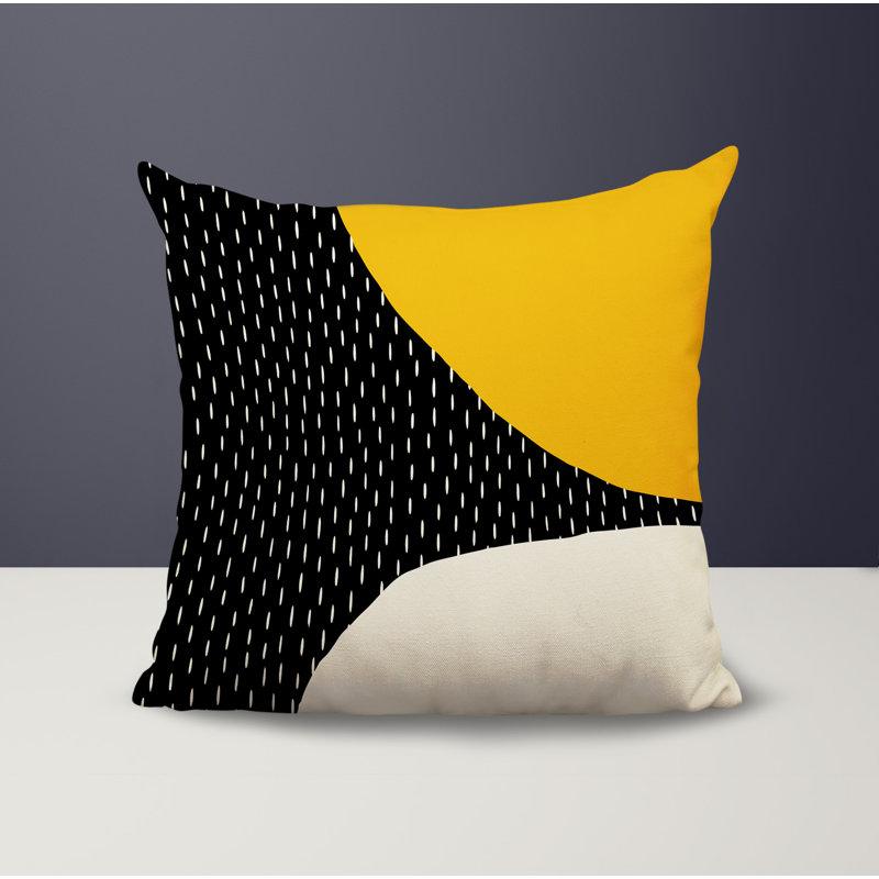 Coussin carré intérieur / extérieur pia, H 15 po x l 15 po, Jaune / noir / blanc cassé