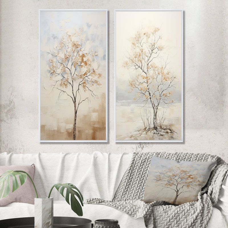 «Minimalisme», arbre d'érable beige et mélodie, H 32 po x l 33 po, Cadre flottant blanc