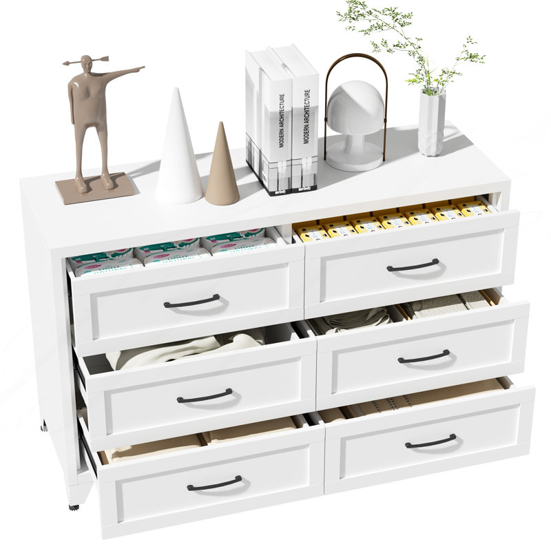 Commode 6 tiroirs pour la chambre à coucher, commode de rangement moderne en métal avec tiroirs coulissants