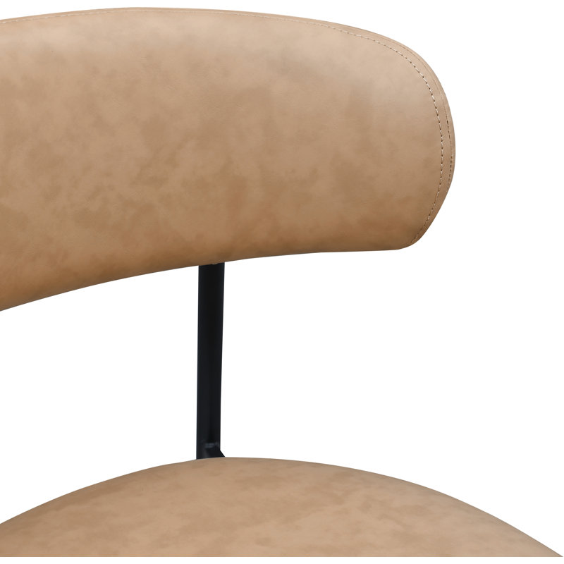 Chaise de salle à manger rembourrée Lupita, Noir mat, Cuir brun clair végétalien