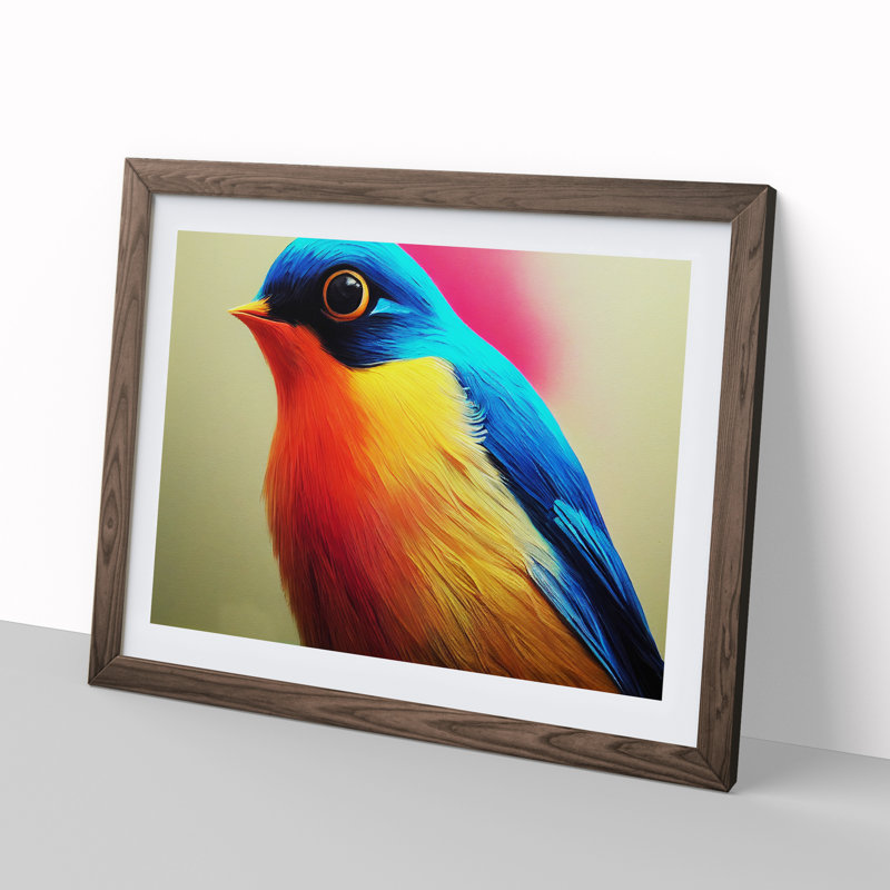 Seductive Robin Bird - Single Picture Frame Print, 46cm H x 64cm W x 2cm D, Walnut