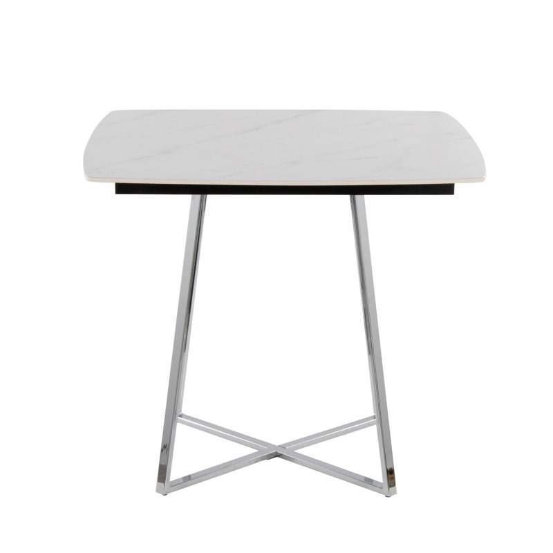 Table de salle à manger Fayette, Chrome, Blanc
