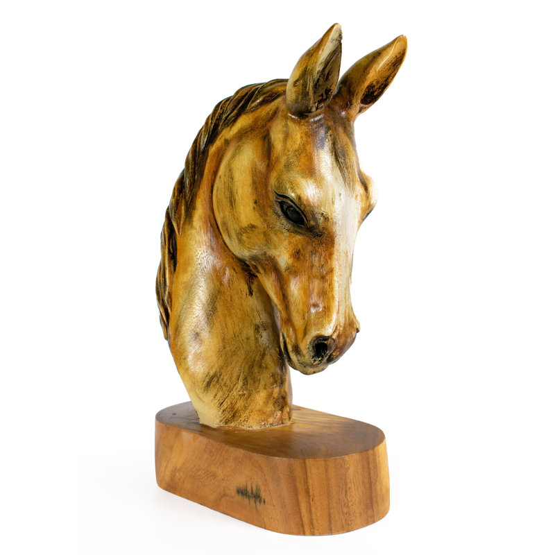 18 tête de cheval en bois massif sculpté à la main Art Statue Sculpture fabriqué à la main à la main