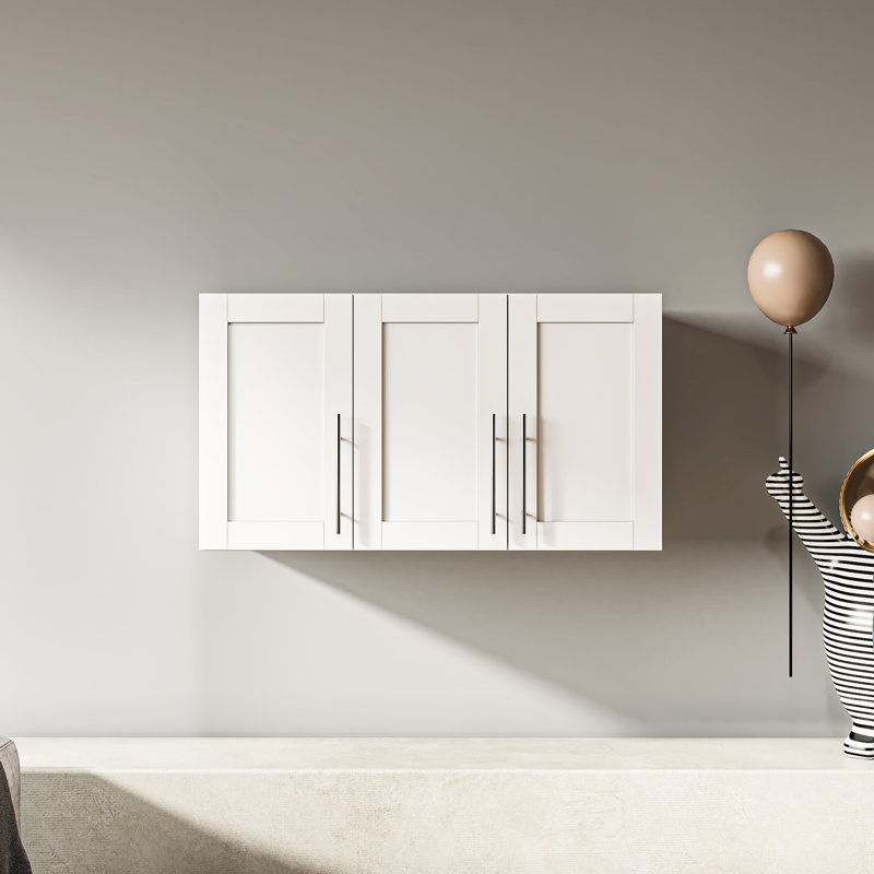 Armoire de rangement blanche empilable murale de P 15,36 po x l 34,78 po x H 19,39 po, idéale pour être utilisée seule ou jumelée dans la salle à manger avec tablettes mobiles et surface facile à nettoyer