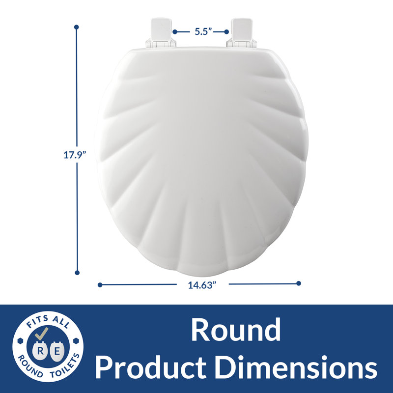 Shell Sculptured Wood Toilet Seat, Easily Removes for Cleaning, Hinges Never Loosen, Round, White