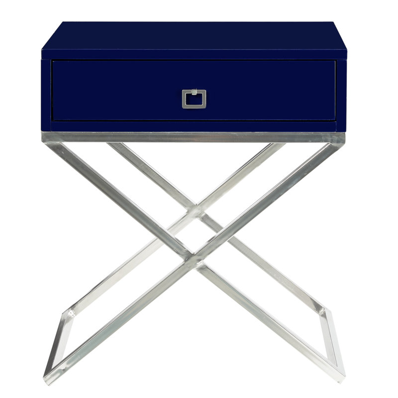 Table de bout avec rangement Marianna, Chrome, Bleu marine