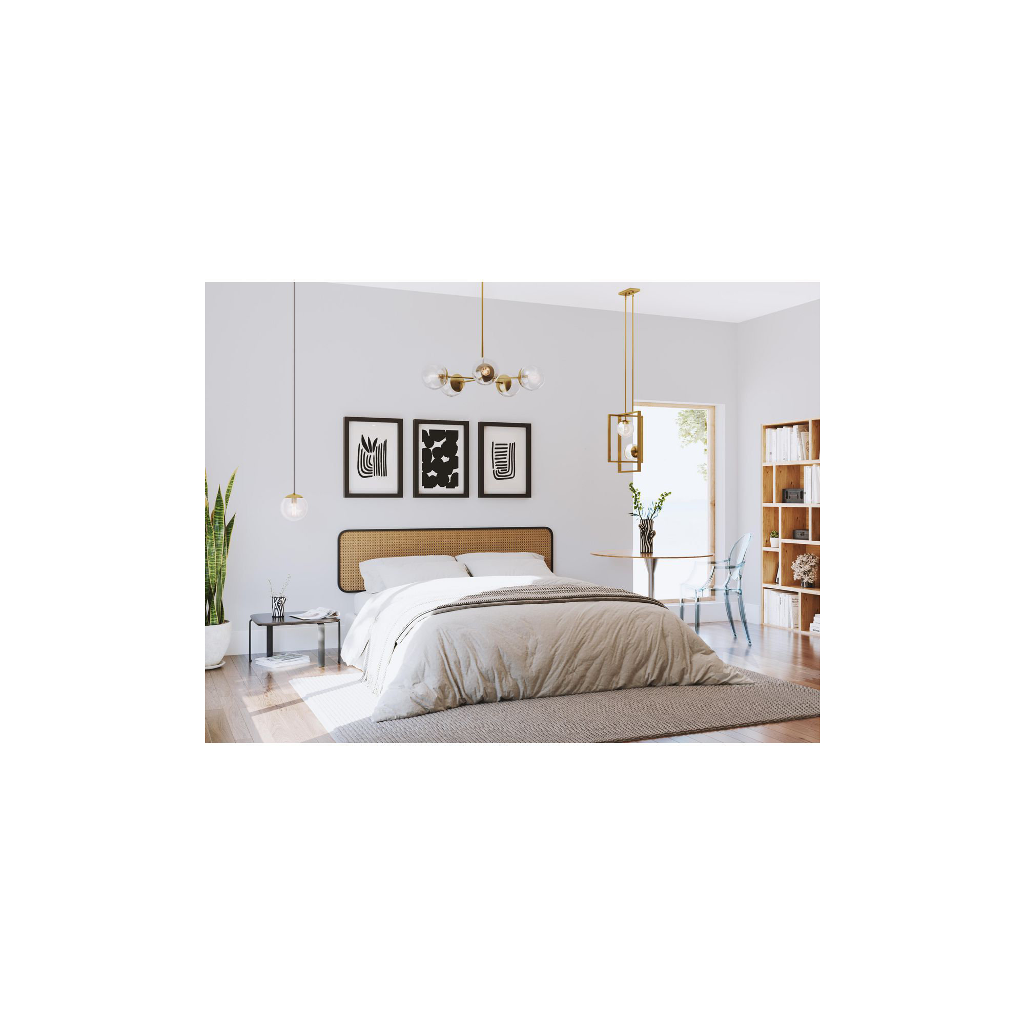 5 - Light Metal Dimmable Sputnik Chandelier, Brushed Bronze
