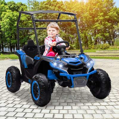 24V 4WD 2 places Kids Ride On UTV, voiture électrique avec parasol, télécommande, 4 amortisseurs, lumières DEL et lecteur de musique