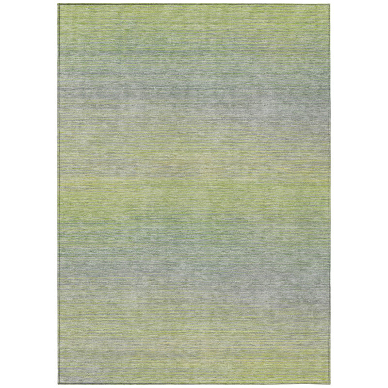 3' X 5' Artichoke Green Striped Washable Indoor Outdoor Area Rug