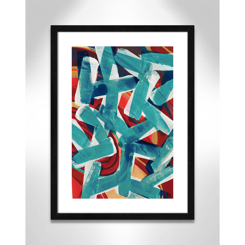 «P pièces of Blue» par Cartissi - impression encadrée, Grain de bois noir, H 23 po x l 17 po x P 0,75 po