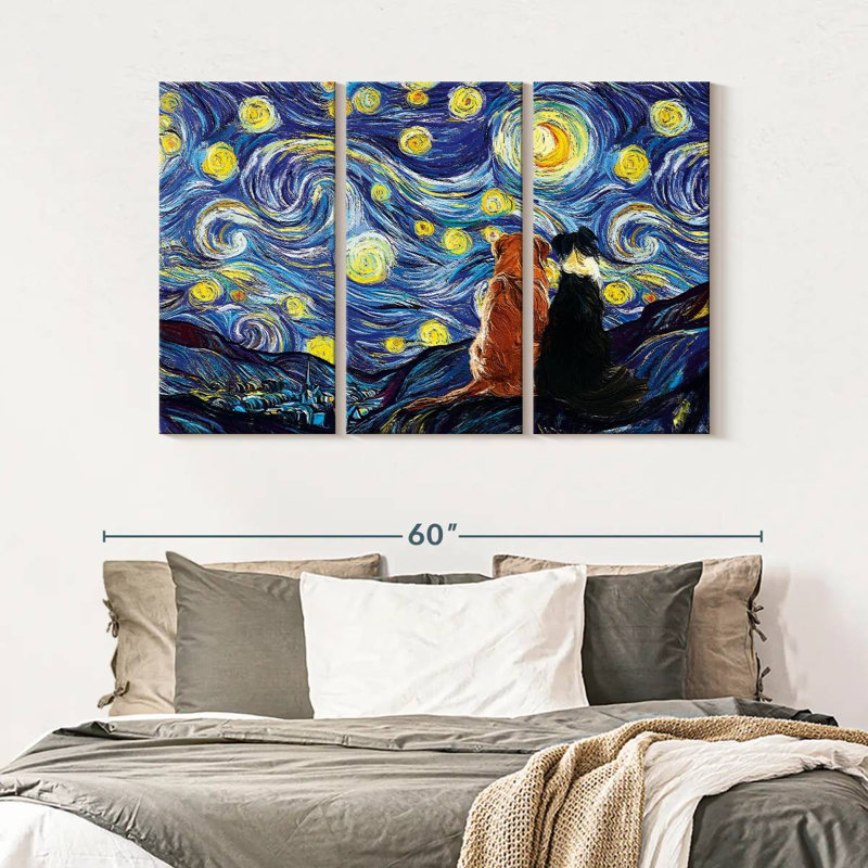 «Dogs Journey Starry Night», reproduction sur toile, H 50 po x l 32 po x P 1,25 po