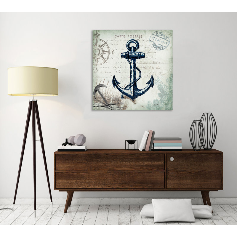« seaside postal : anchor », reproduction d’impression sur toile tendue, H 12 po x l 12 po