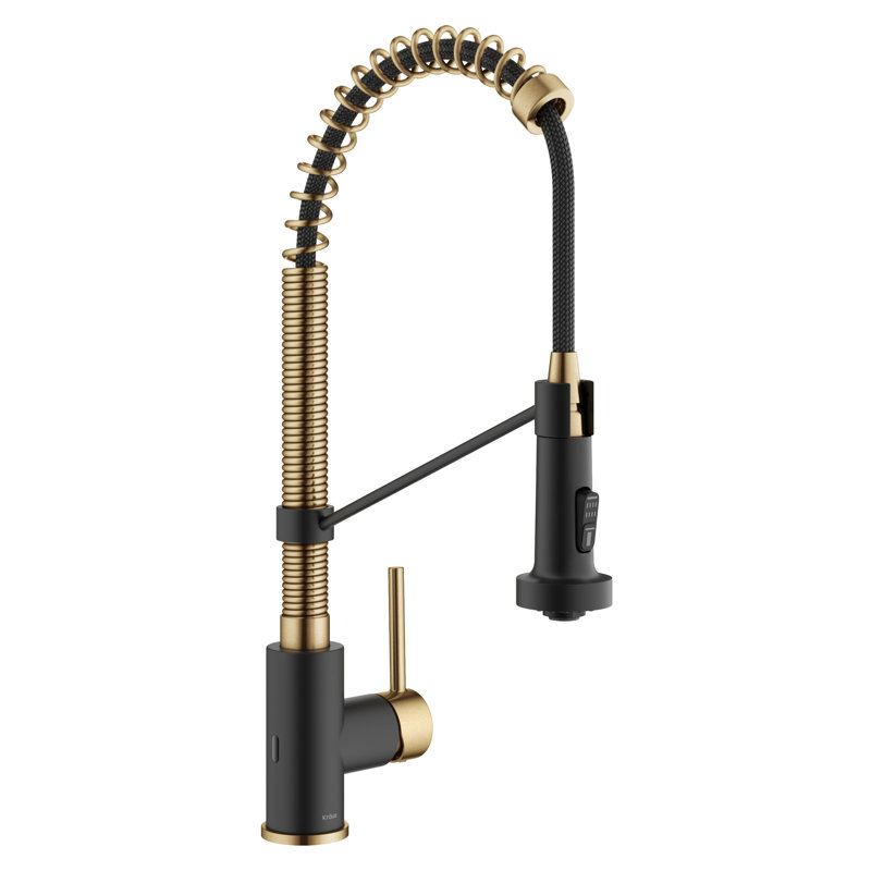 Kraus Bolden Touchless Sensor Commercial Style 2-Function Single Handle Pull-Down Kitchen Faucet, Brushed Brass/Matte Black